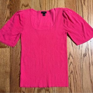Ann Taylor Pink Puff Sleeve Ribbed Lightweight Sweater